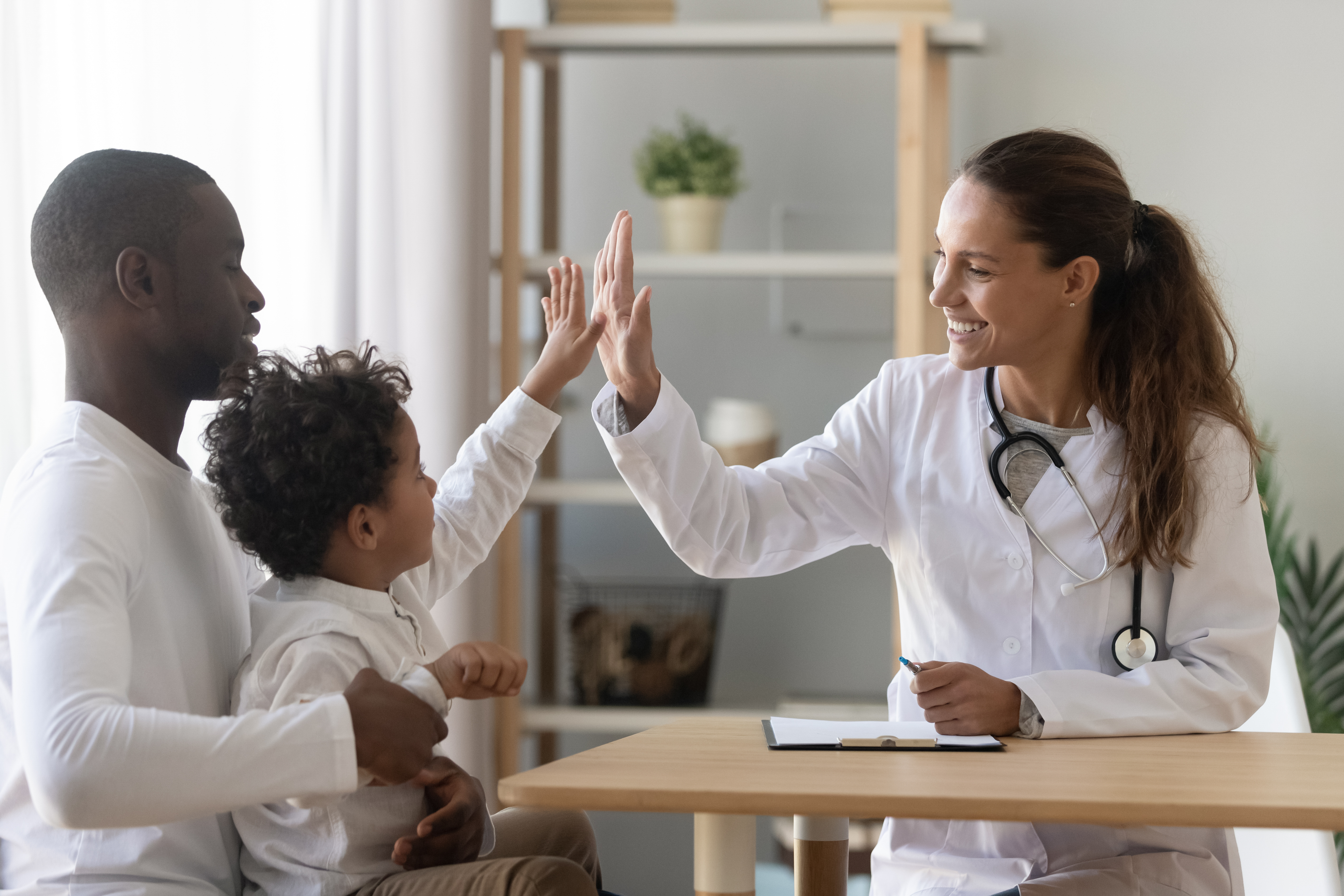 Happy,Multiracial,African,Cute,Little,Child,Boy,Give,High,Five